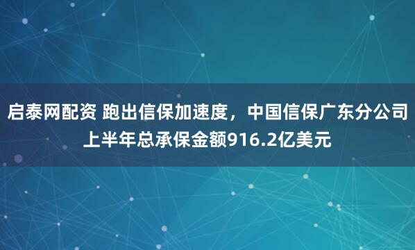 启泰网配资 跑出信保加速度，中国信保广东分公司上半年总承保金额916.2亿美元